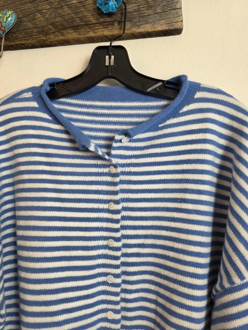 Nautical Breeze Knit Striped Cardigan Medium Button Front Minimalist